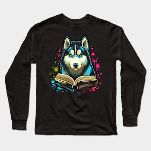 Siberian Husky Reads Book Long Sleeve T-Shirt